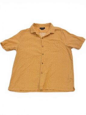 Cotton On Men's Cotton Short Sleeve Mustard Yellow Checkered Button-Up Shirt L